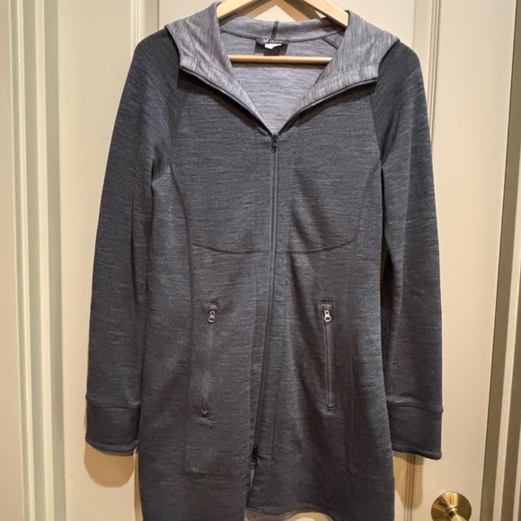 IBEX Gray Small  Merino Wool Hooded Dress Full Zip Pockets Long Sleeve USA - Picture 1 of 6